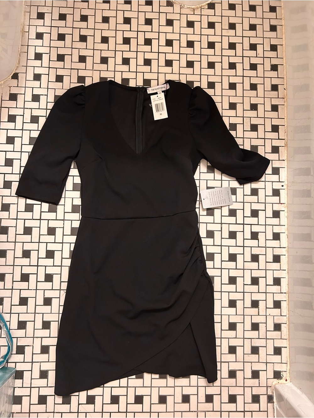 Nordstrom Black Puff-Sleeve Wrap-Detail Mini Dress